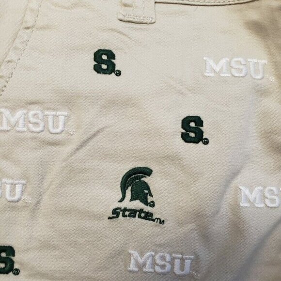 NCAA Michigan State Spartans Khaki Embroidered Game Day Shorts Women's Size 7 - Picture 3 of 6